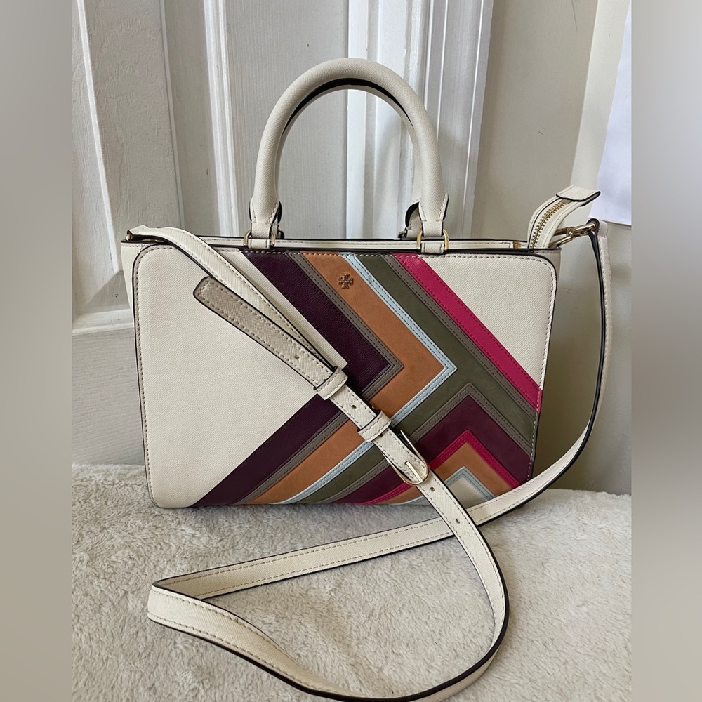 Tory Burch Robinson Strip Satchel Bag EUC